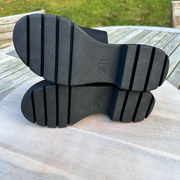 Zara Womens Sandals Size 9 Platform Slides Black Neoprene Block Heel New - Picture 6 of 12